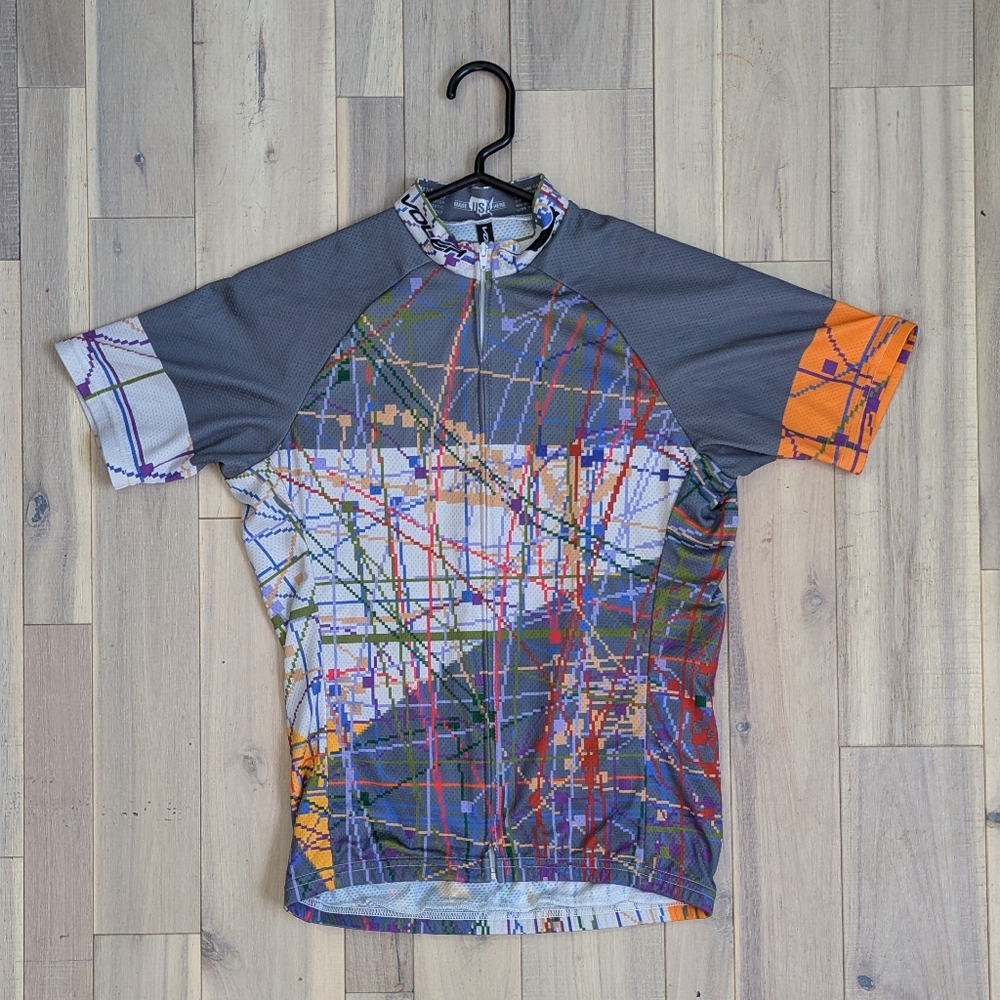 VOLER Peloton Cycling Jersey, Men's Small, Pockets, Orange/White/Gray